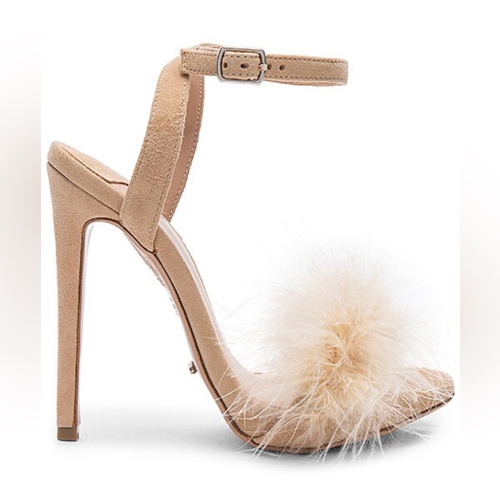 Tony Bianco Avery Tan Suede Feather Stiletto Ankle Strap Heels | Size 6